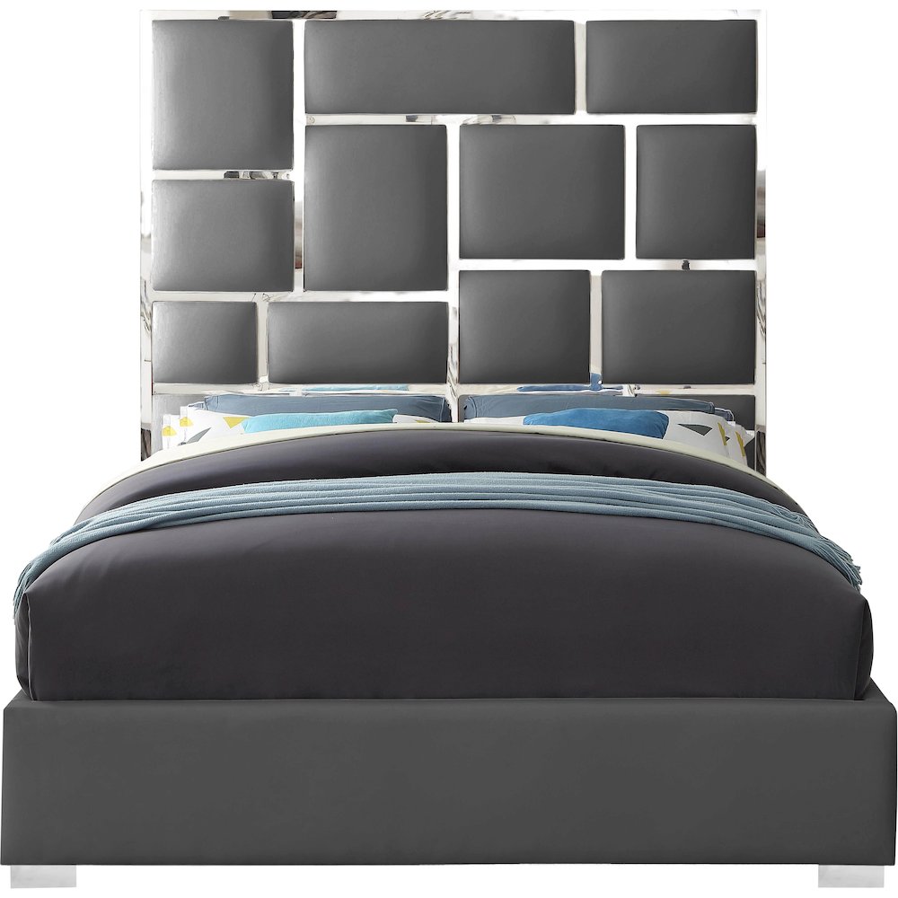 Milan Grey Vegan Leather Queen Bed. Picture 2