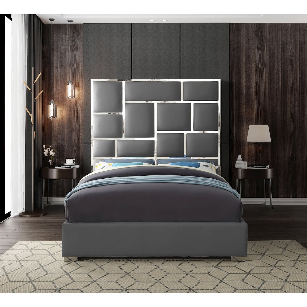 Milan Grey Vegan Leather Queen Bed. Picture 3