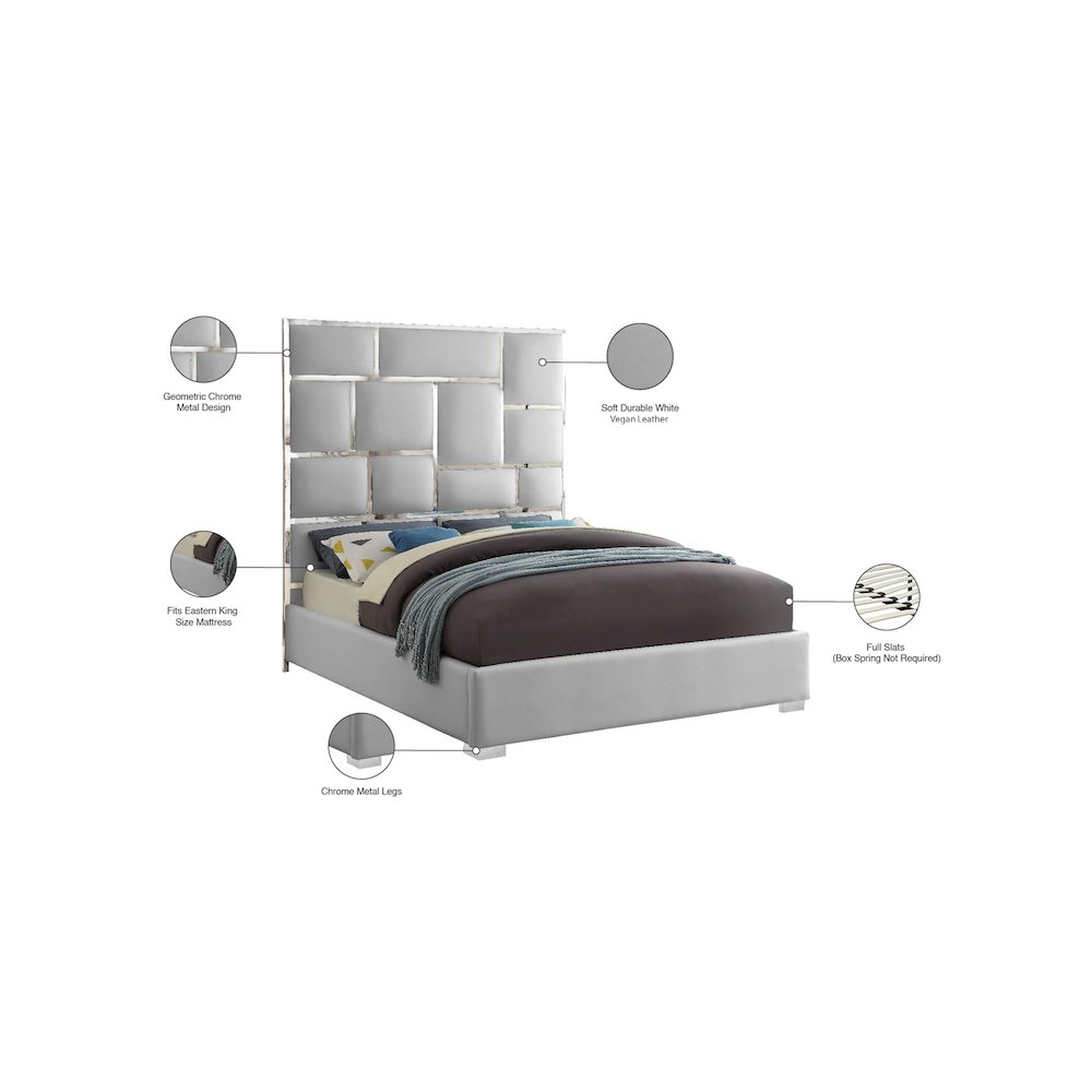Milan White Vegan Leather King Bed. Picture 5