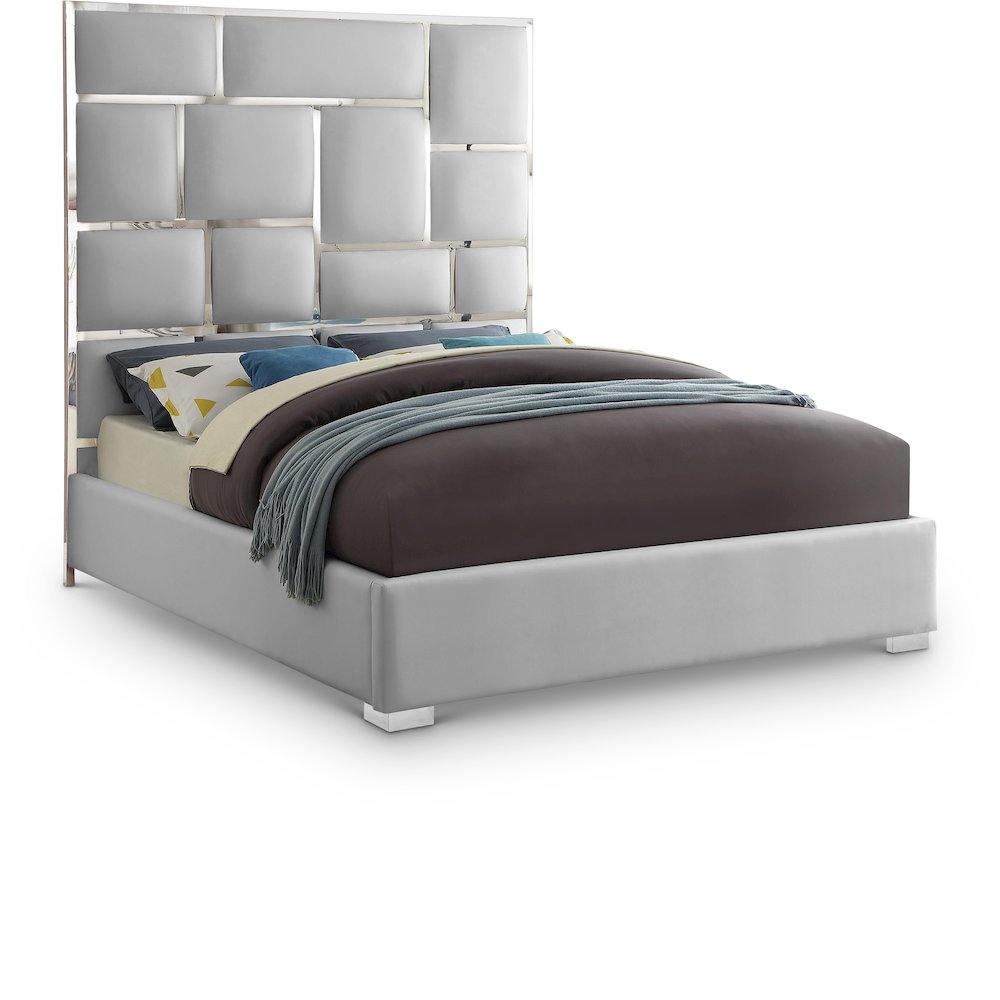 Milan White Vegan Leather King Bed. Picture 1