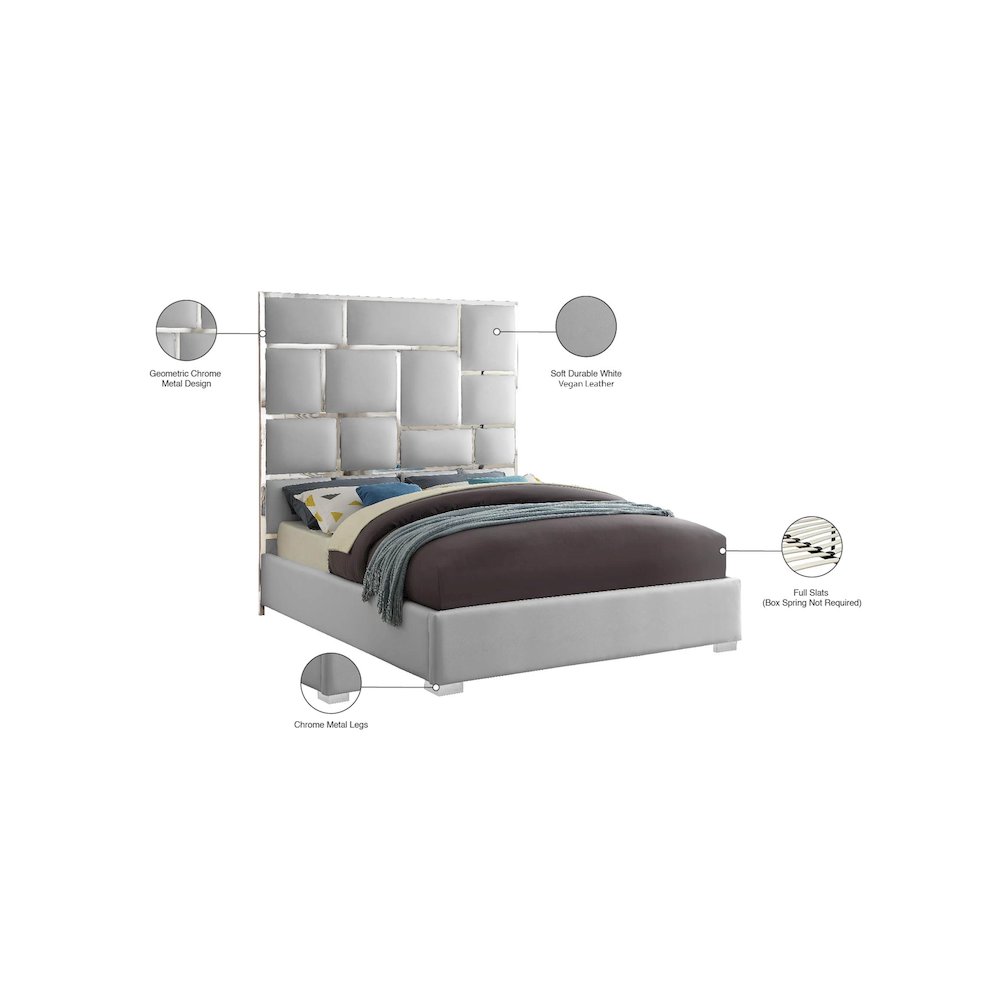 Milan White Vegan Leather Queen Bed. Picture 5