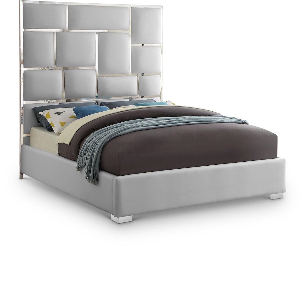 Milan White Vegan Leather Queen Bed. Picture 1