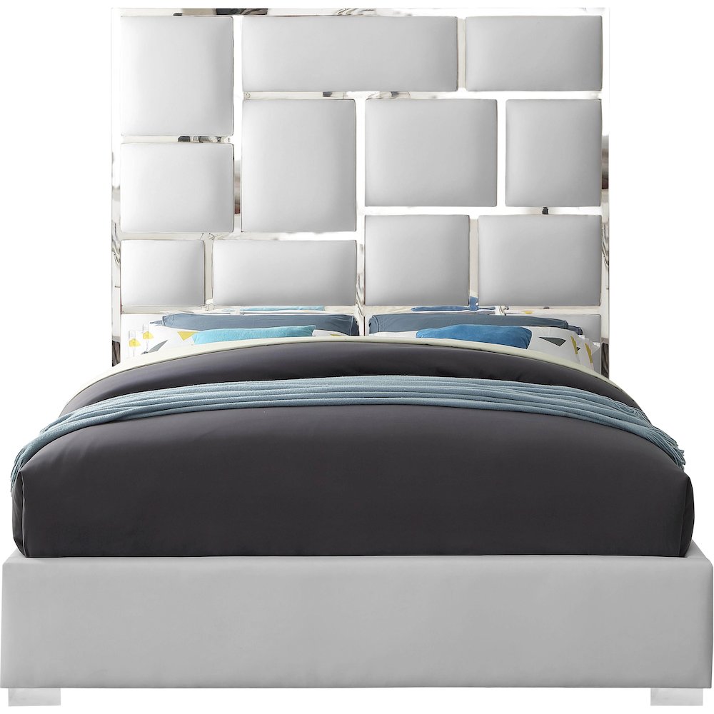 Milan White Vegan Leather Queen Bed. Picture 2