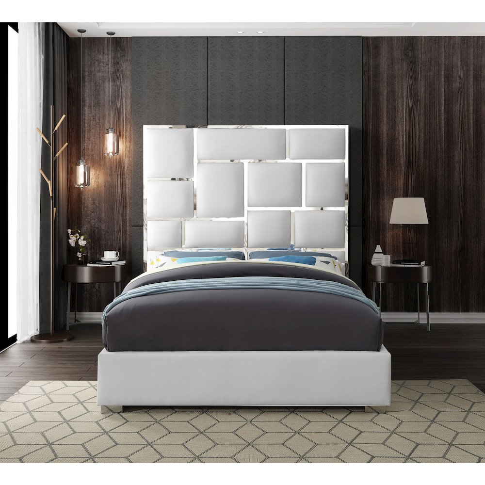 Milan White Vegan Leather Queen Bed. Picture 3