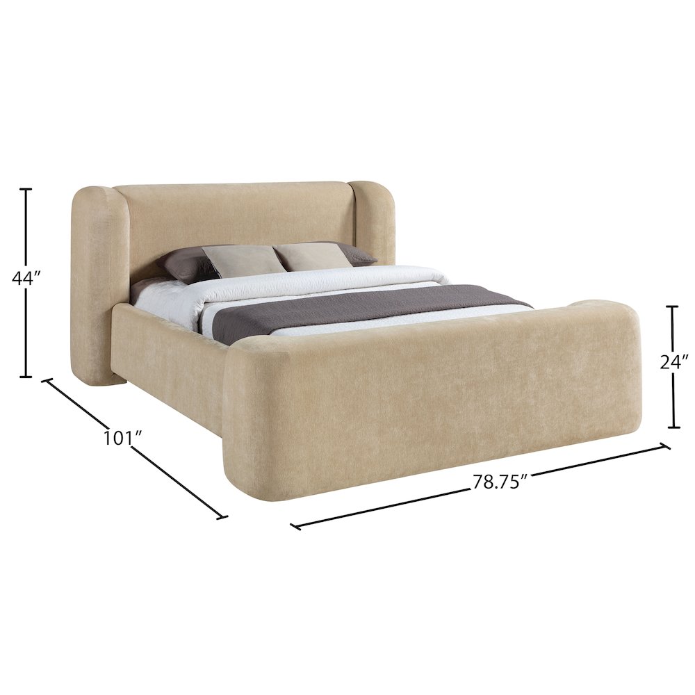 Modena Beige Chenille Fabric Upholstered Queen Bed. Picture 9
