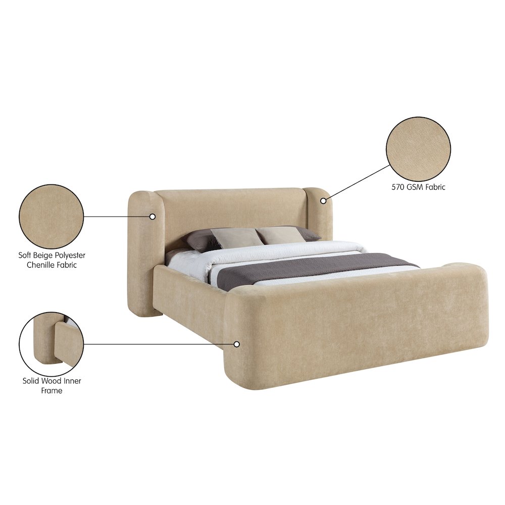 Modena Beige Chenille Fabric Upholstered Queen Bed. Picture 10