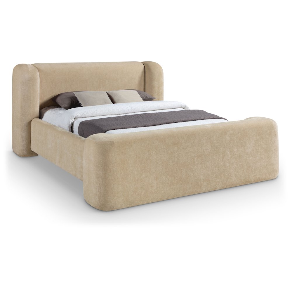 Modena Beige Chenille Fabric Upholstered Queen Bed. Picture 1