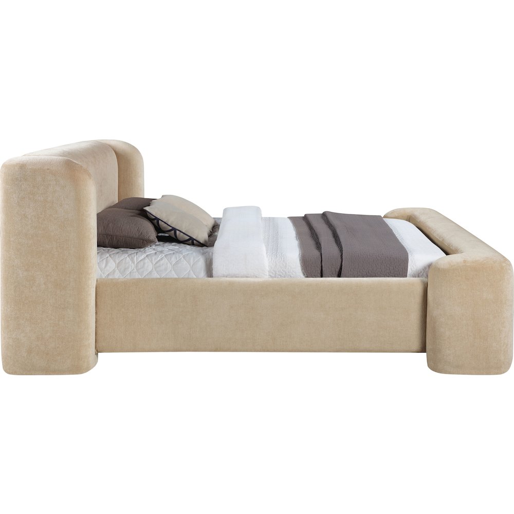 Modena Beige Chenille Fabric Upholstered Queen Bed. Picture 8