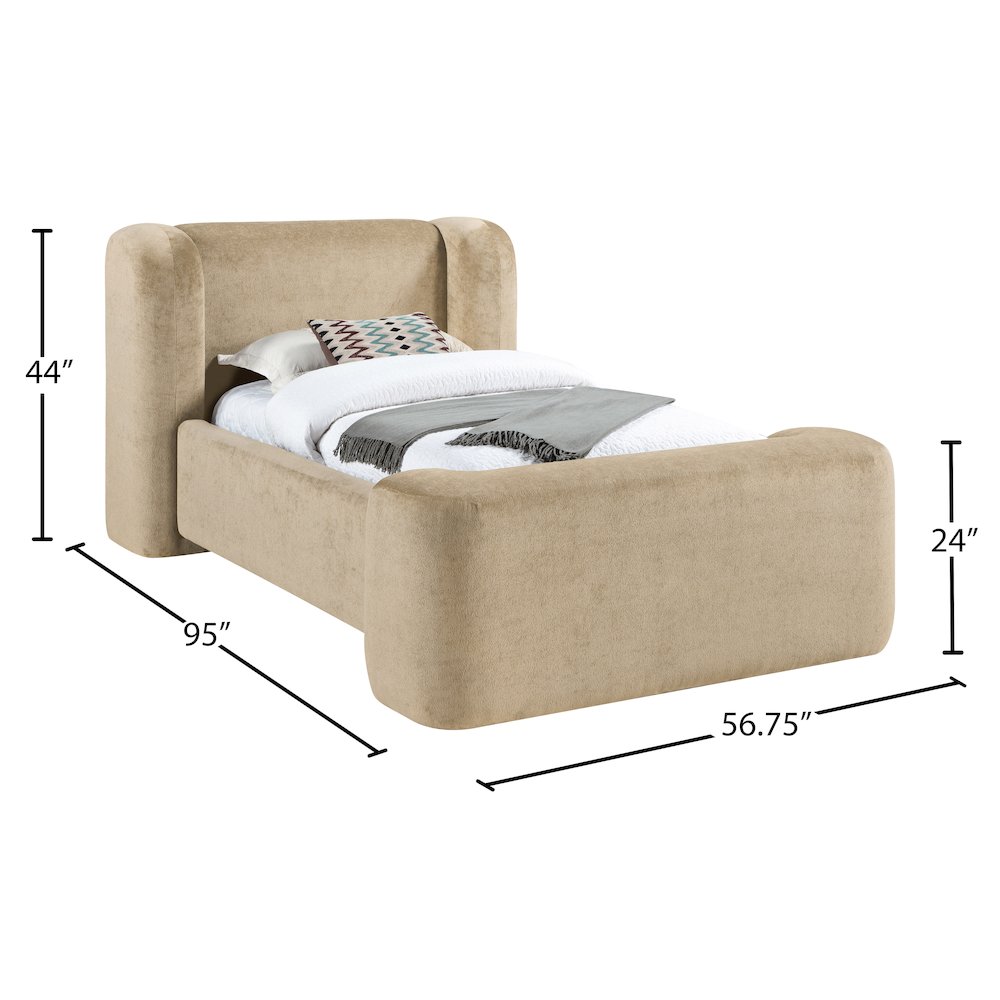 Modena Beige Chenille Fabric Upholstered Twin Bed. Picture 9