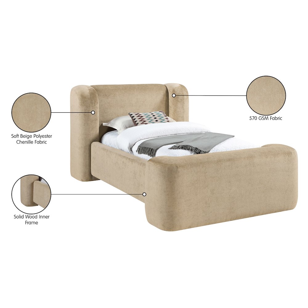 Modena Beige Chenille Fabric Upholstered Twin Bed. Picture 10