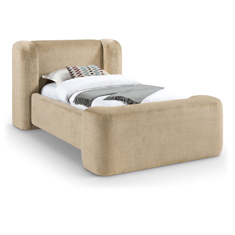Modena Beige Chenille Fabric Upholstered Twin Bed. Picture 1