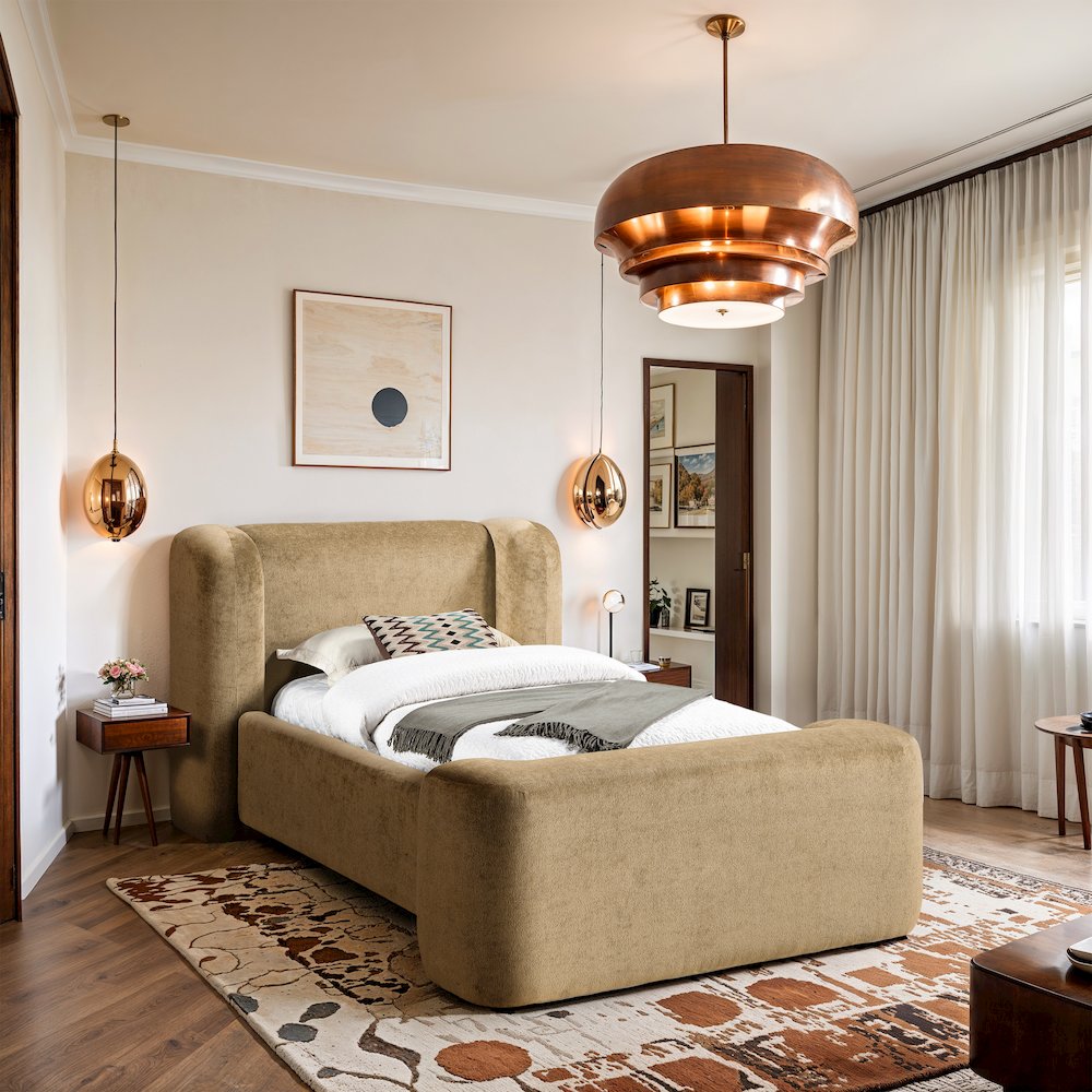Modena Beige Chenille Fabric Upholstered Twin Bed. Picture 7