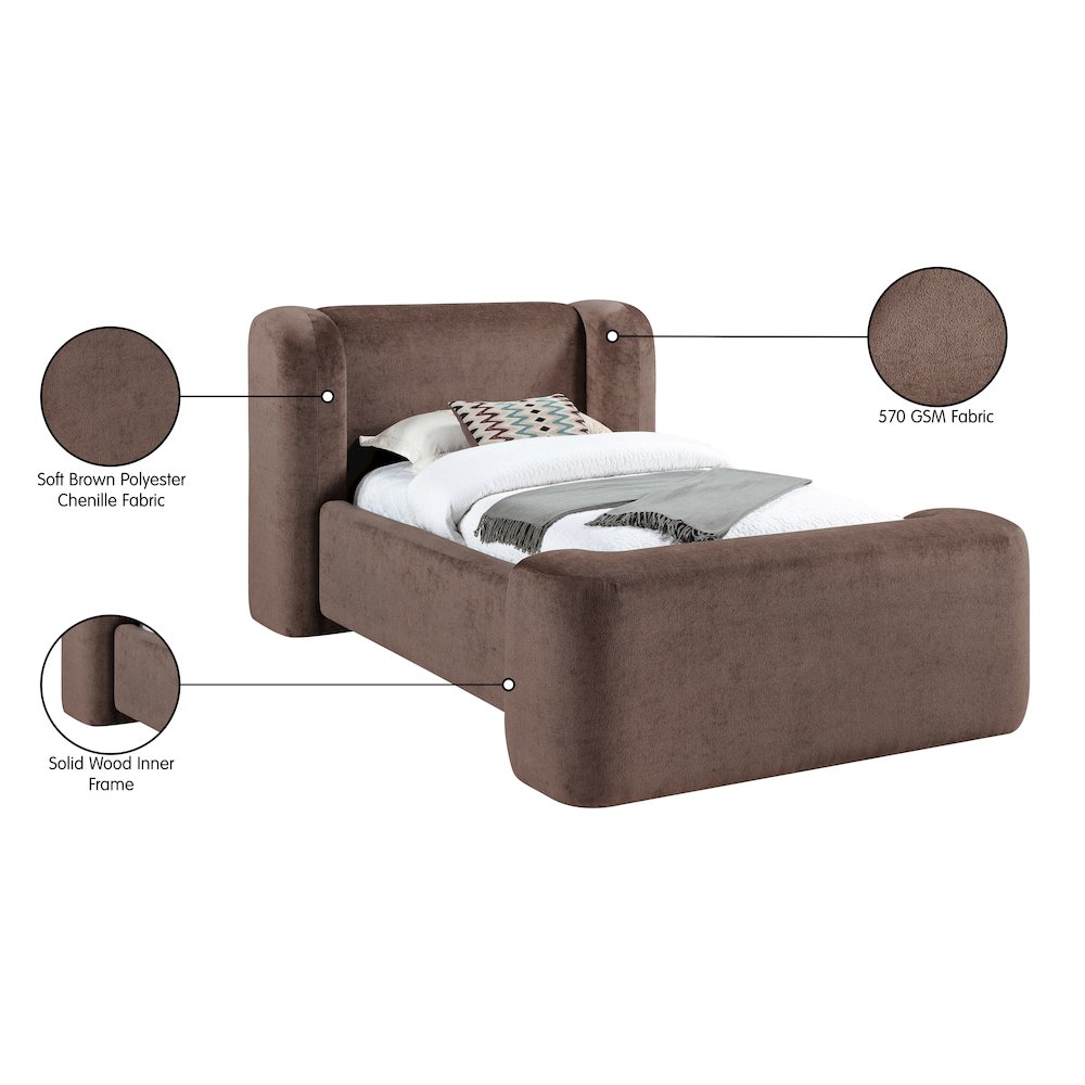 Modena Brown Chenille Fabric Upholstered Twin Bed. Picture 10