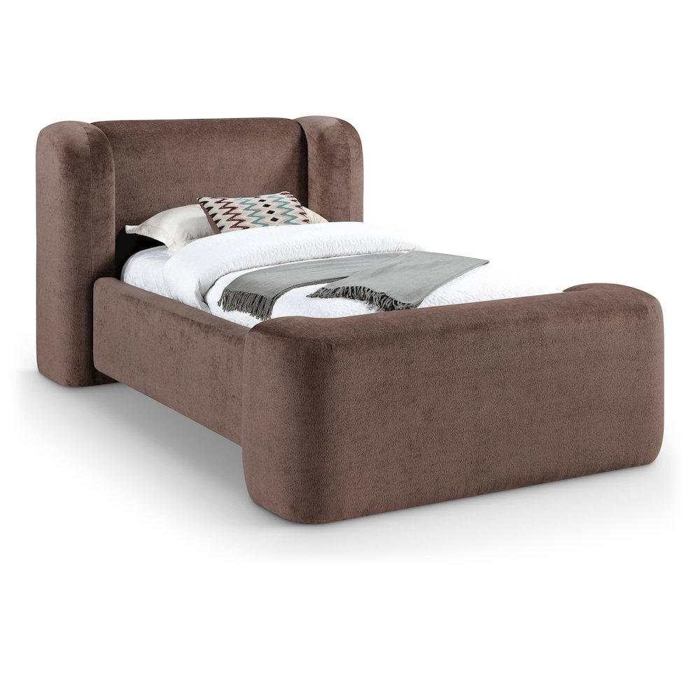 Modena Brown Chenille Fabric Upholstered Twin Bed. Picture 1