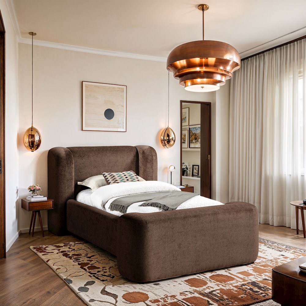 Modena Brown Chenille Fabric Upholstered Twin Bed. Picture 7