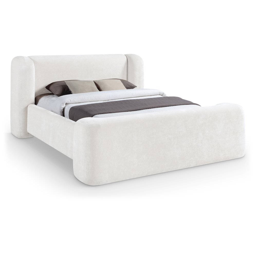 Modena Cream Chenille Fabric Upholstered Full Bed. Picture 1