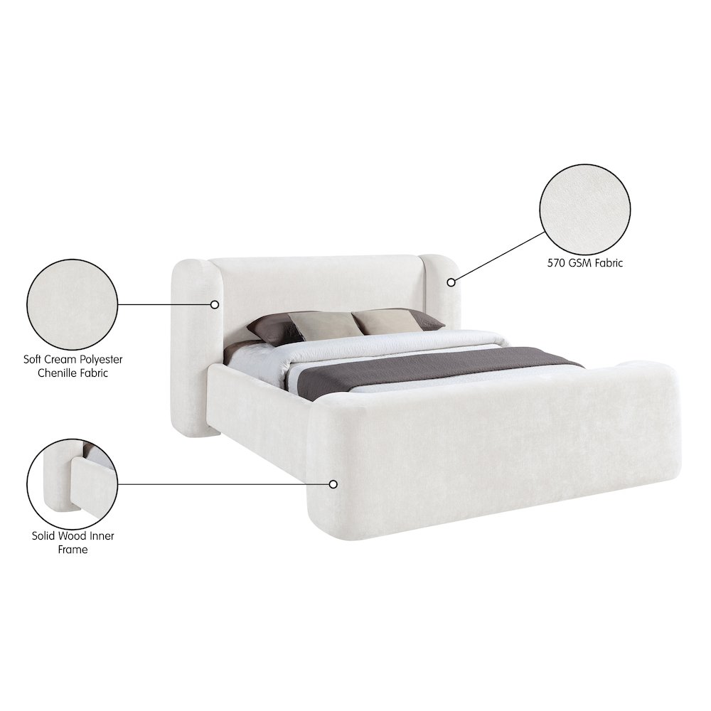 Modena Cream Chenille Fabric Upholstered Queen Bed. Picture 10