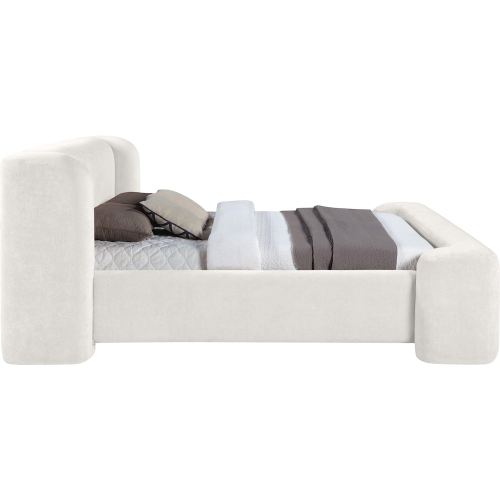 Modena Cream Chenille Fabric Upholstered Queen Bed. Picture 8
