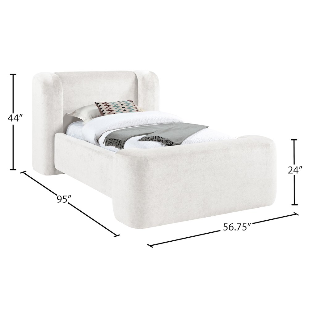 Modena Cream Chenille Fabric Upholstered Twin Bed. Picture 9