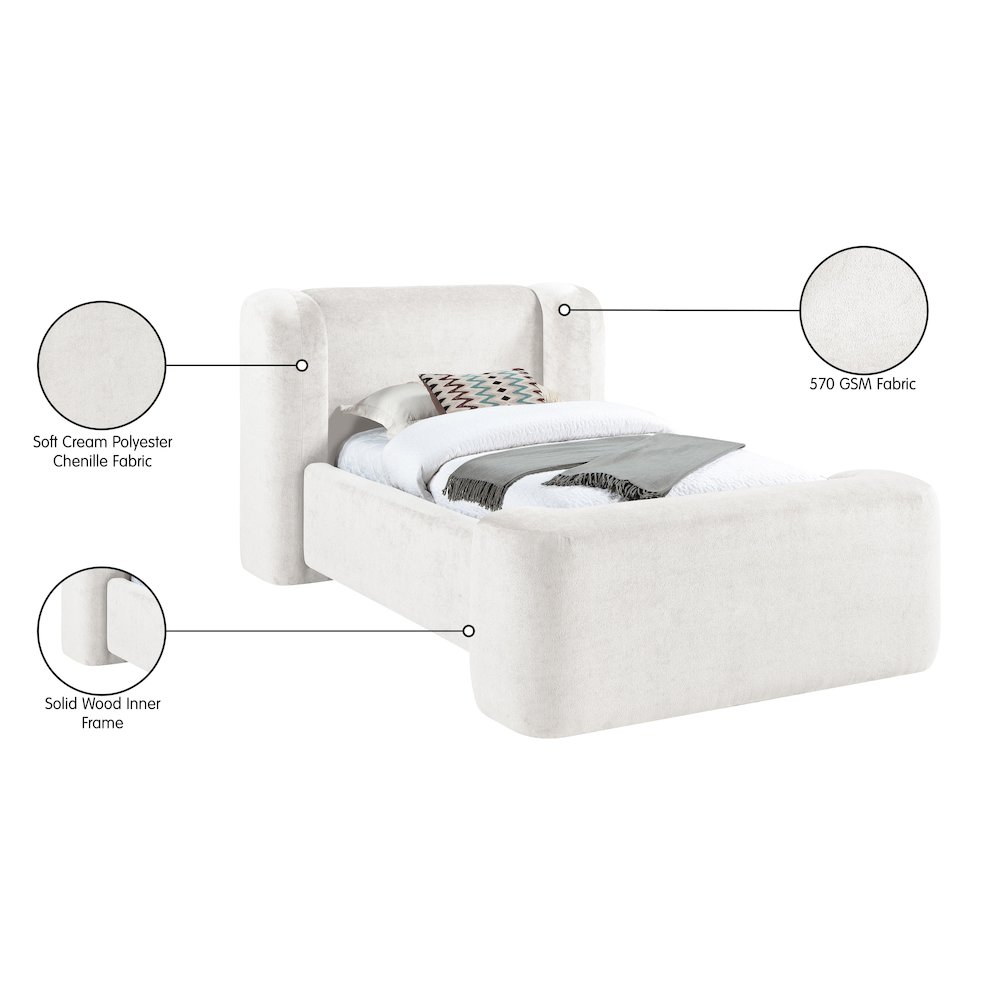 Modena Cream Chenille Fabric Upholstered Twin Bed. Picture 10
