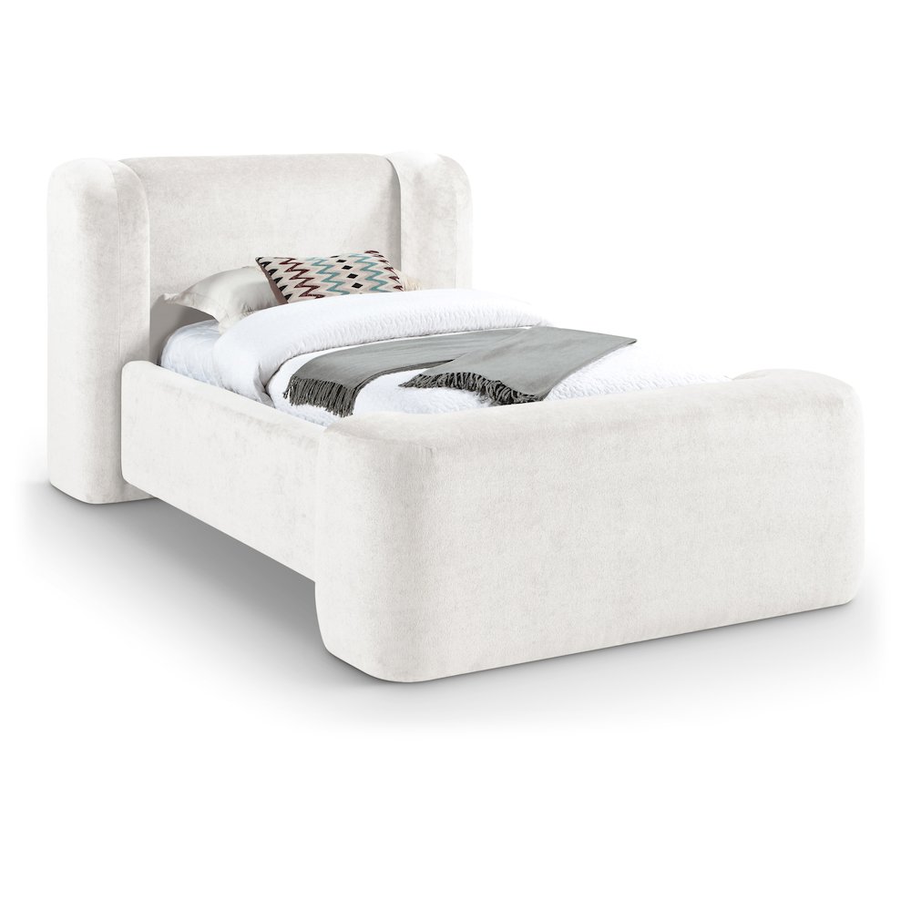 Modena Cream Chenille Fabric Upholstered Twin Bed. Picture 1