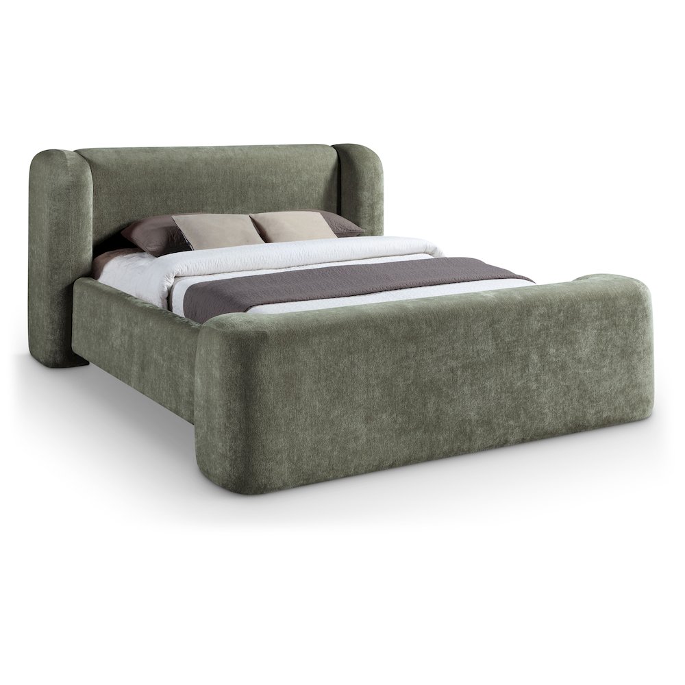 Modena Green Chenille Fabric Upholstered Full Bed. Picture 1