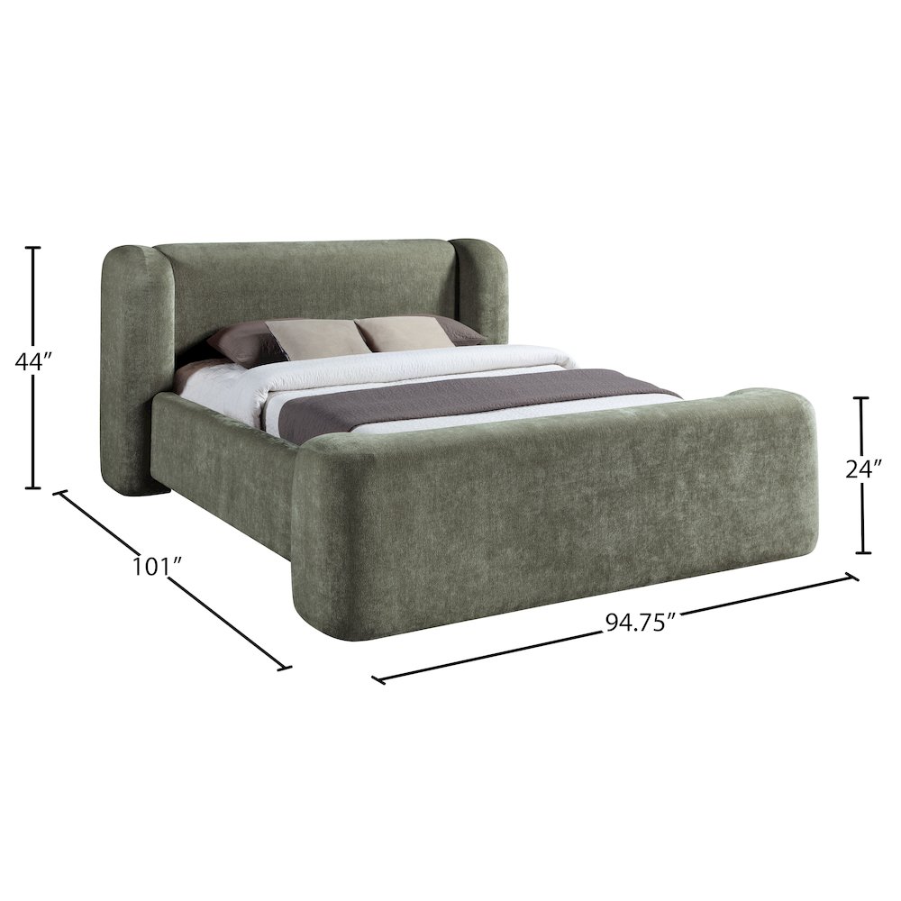Modena Green Chenille Fabric Upholstered King Bed. Picture 9