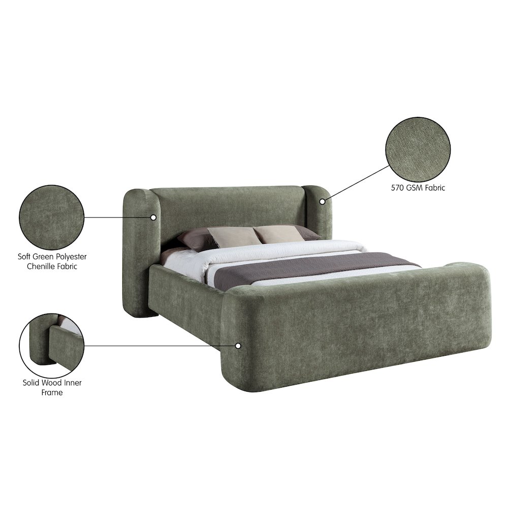 Modena Green Chenille Fabric Upholstered King Bed. Picture 10