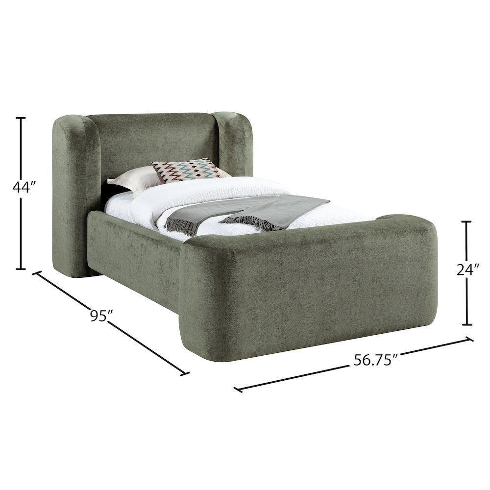Modena Green Chenille Fabric Upholstered Twin Bed. Picture 9