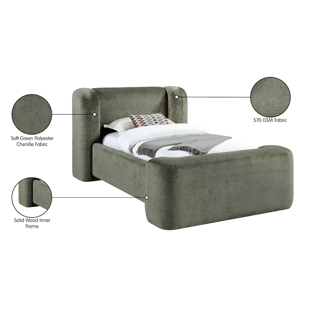 Modena Green Chenille Fabric Upholstered Twin Bed. Picture 10