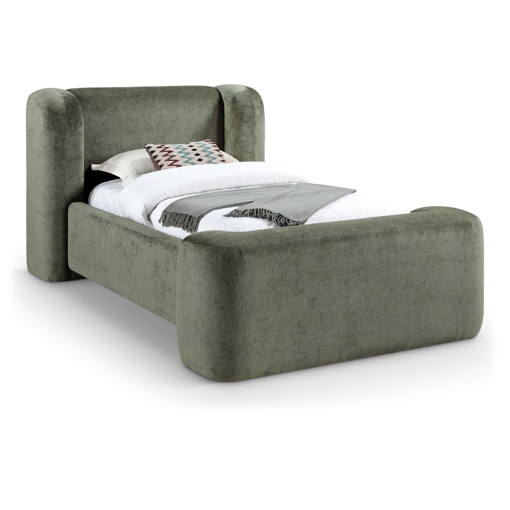 Modena Green Chenille Fabric Upholstered Twin Bed. Picture 1