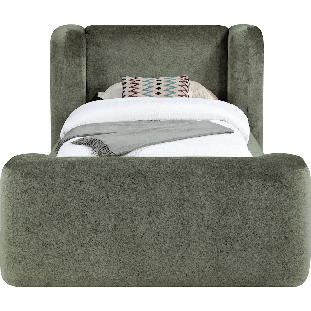 Modena Green Chenille Fabric Upholstered Twin Bed. Picture 2