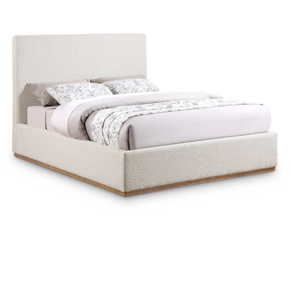 Monaco Cream Boucle Fabric Full Bed. Picture 1