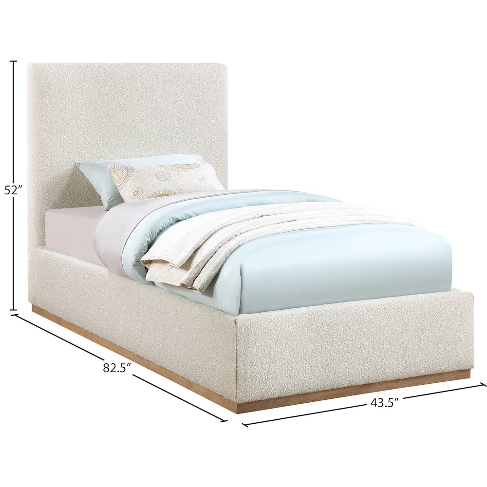 Monaco Cream Boucle Fabric Twin Bed. Picture 8