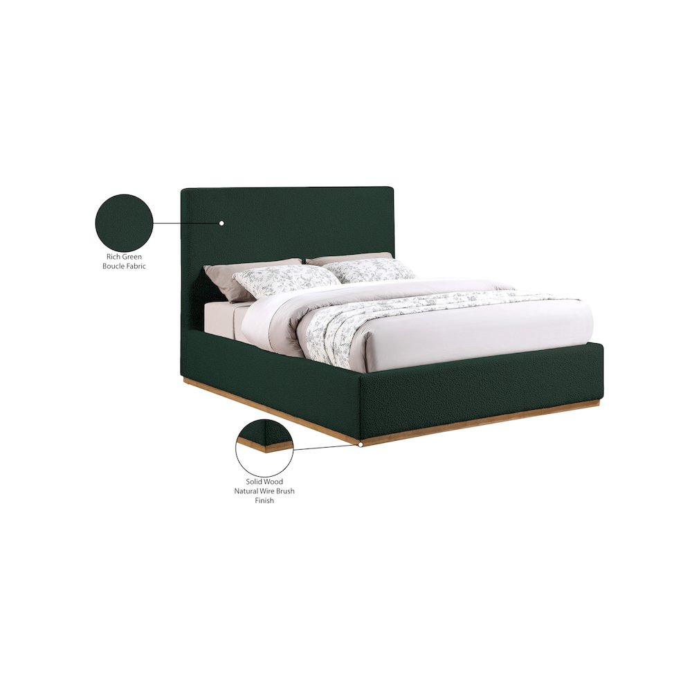 Monaco Green Boucle Fabric Full Bed. Picture 9