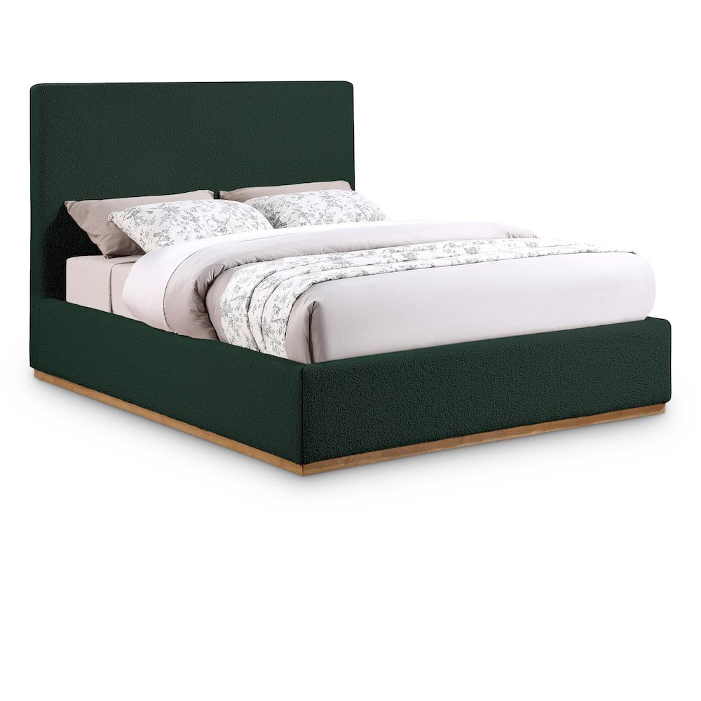 Monaco Green Boucle Fabric Queen Bed. Picture 1