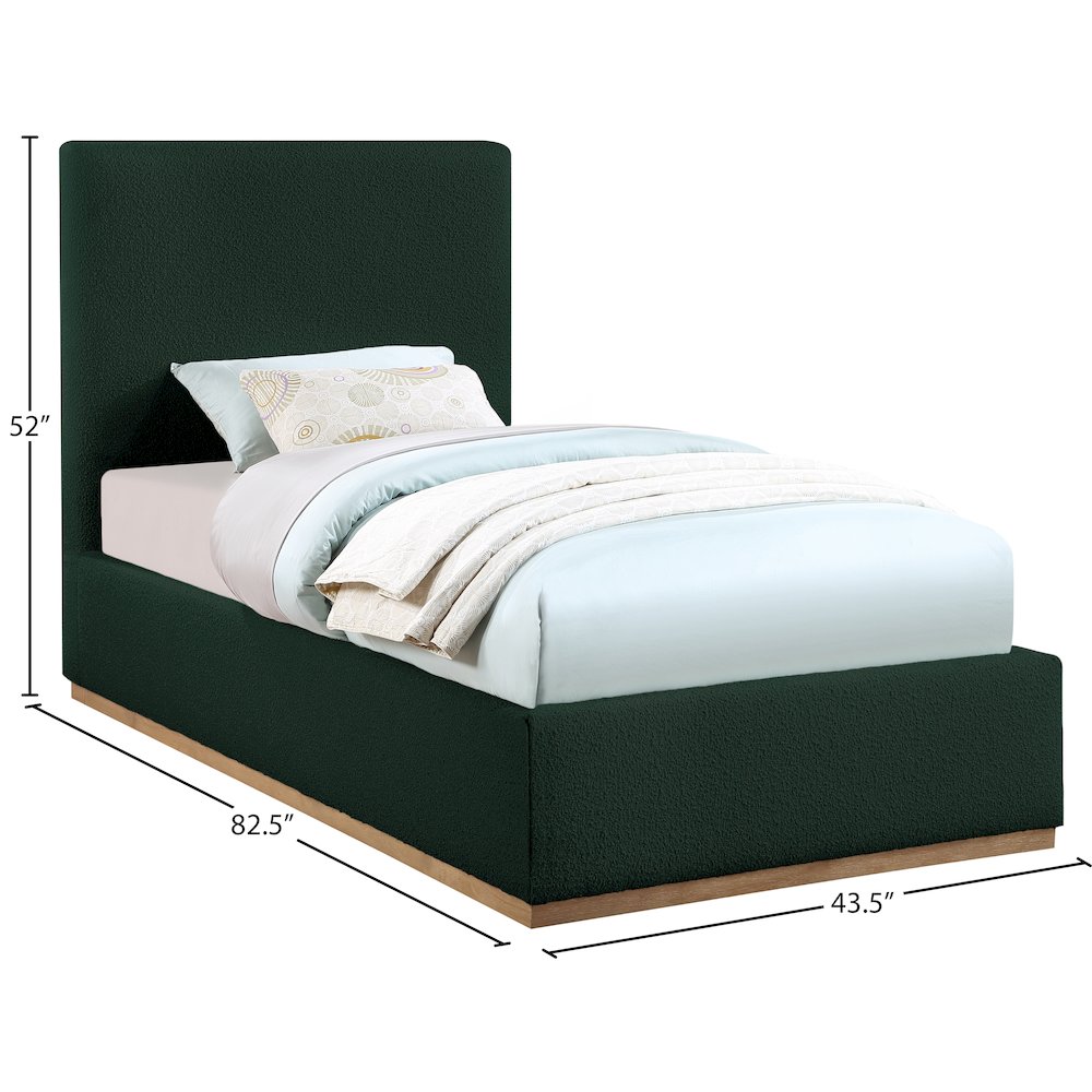 Monaco Green Boucle Fabric Twin Bed. Picture 8