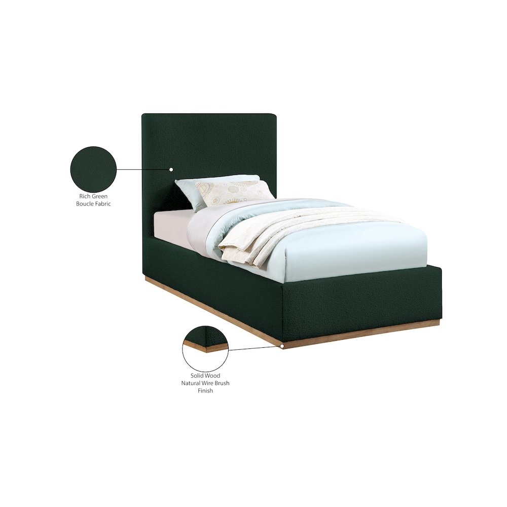 Monaco Green Boucle Fabric Twin Bed. Picture 9