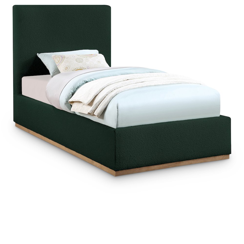 Monaco Green Boucle Fabric Twin Bed. Picture 1