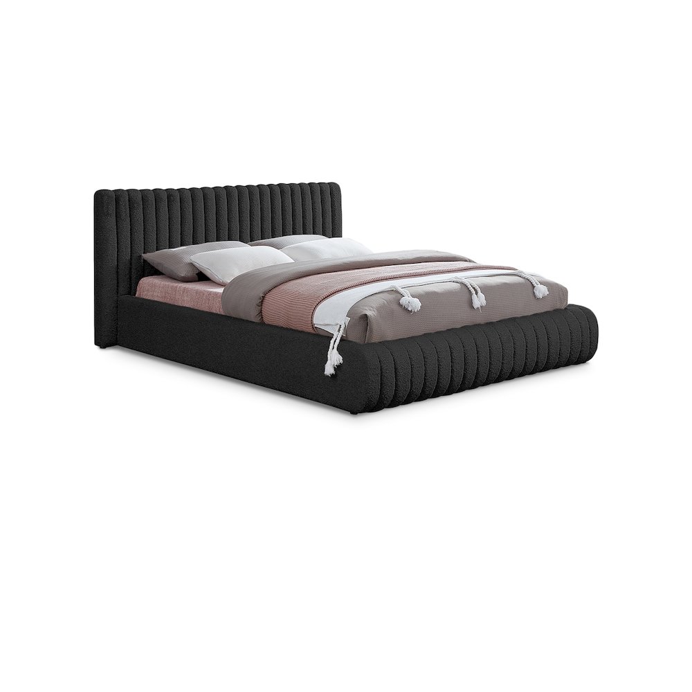 Nash Black Boucle Fabric Queen Bed. Picture 1