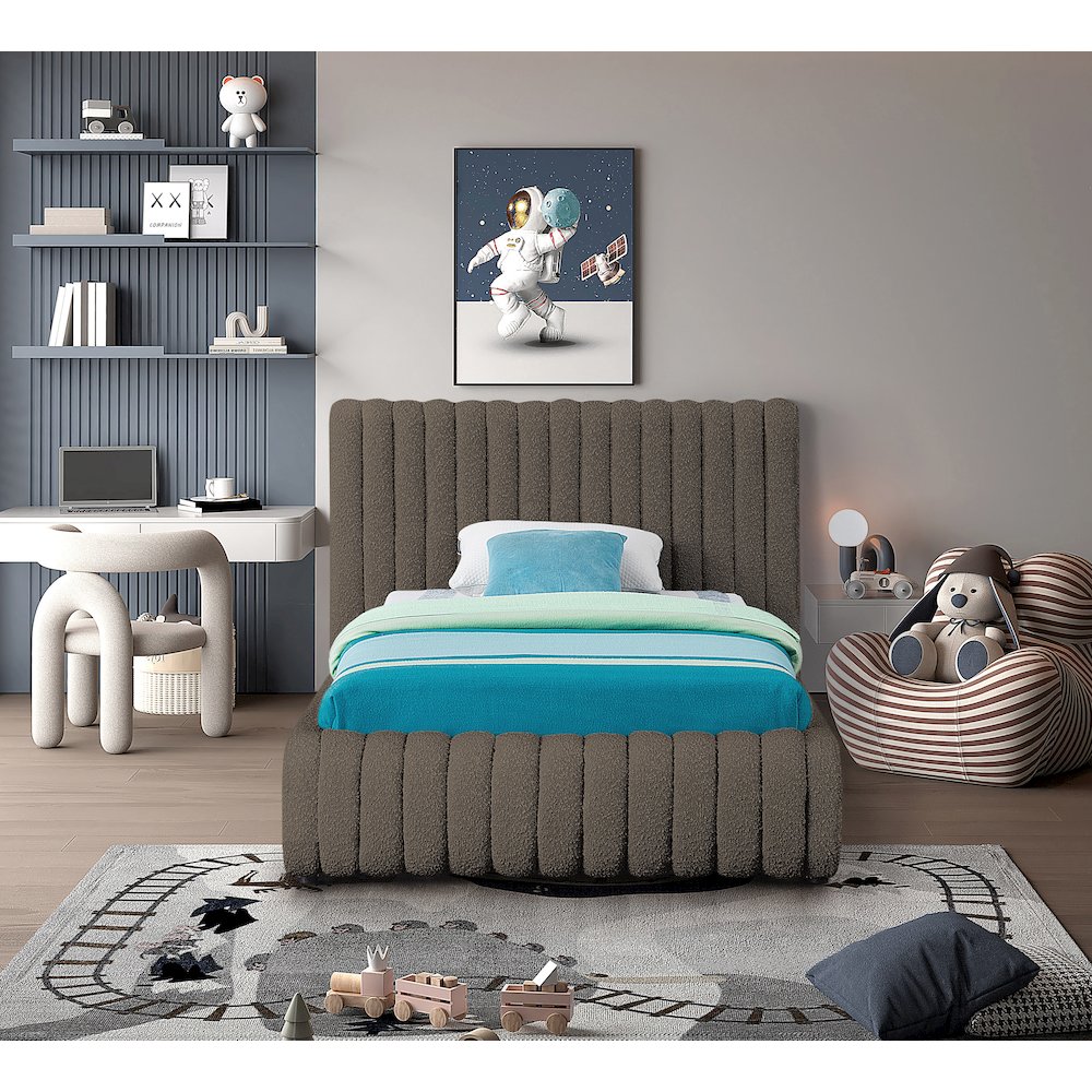 Nash Brown Boucle Fabric Twin Bed. Picture 3