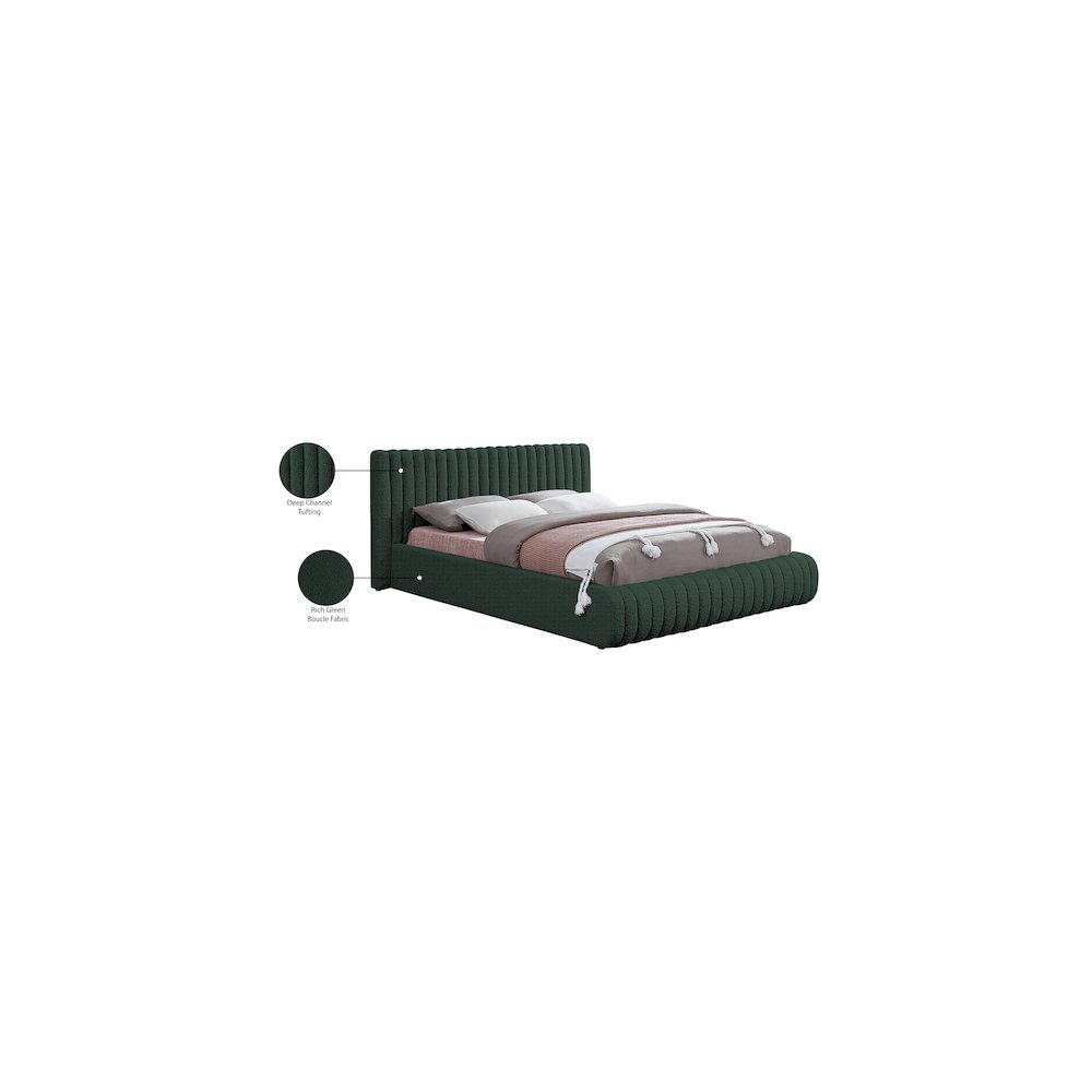 Nash Green Boucle Fabric Queen Bed. Picture 9