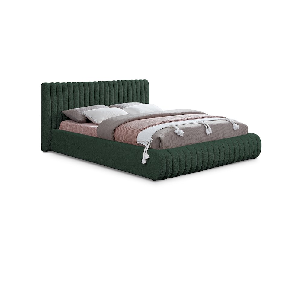 Nash Green Boucle Fabric Queen Bed. Picture 1