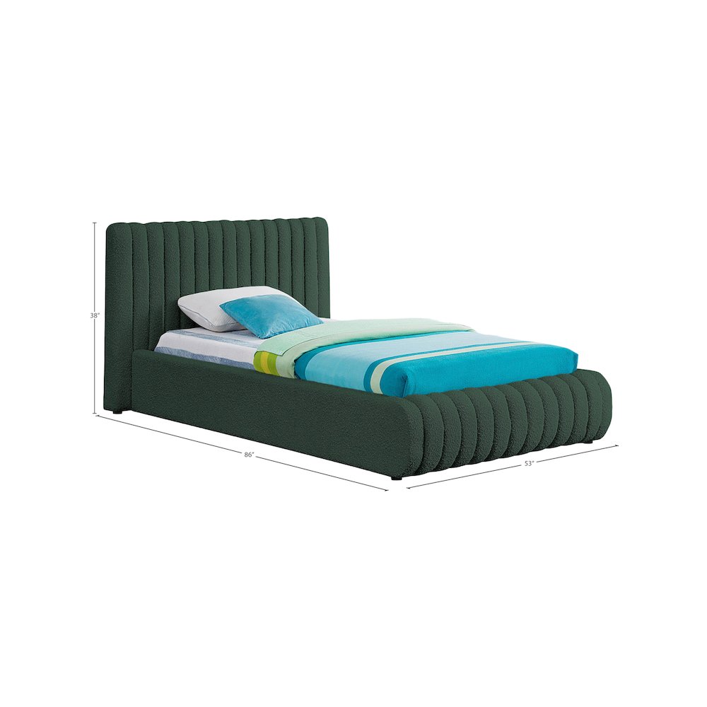 Nash Green Boucle Fabric Twin Bed. Picture 8