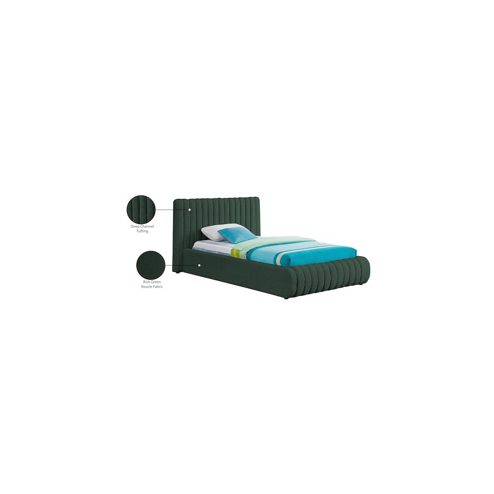 Nash Green Boucle Fabric Twin Bed. Picture 9