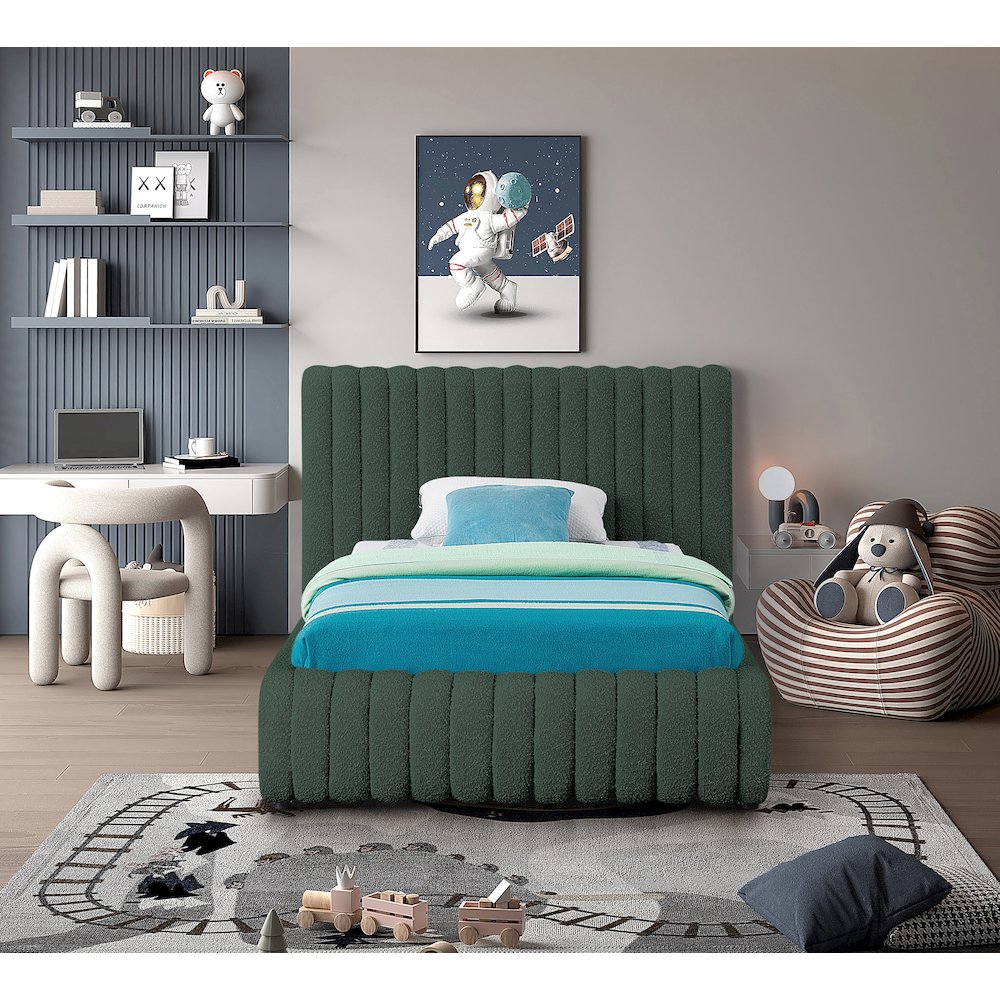 Nash Green Boucle Fabric Twin Bed. Picture 3