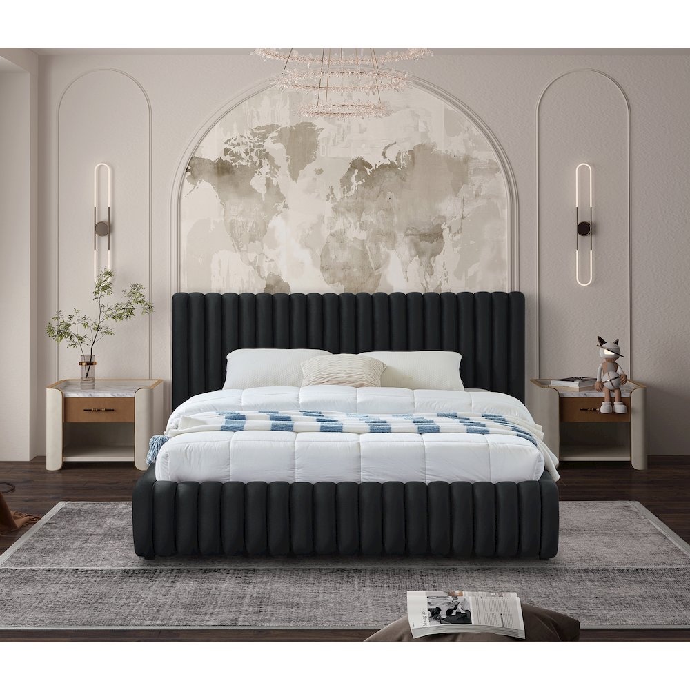 Nico Black Velvet Queen Bed. Picture 3