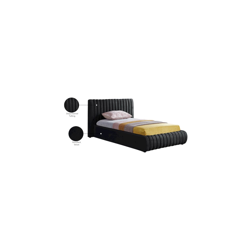 Nico Black Velvet Twin Bed. Picture 7