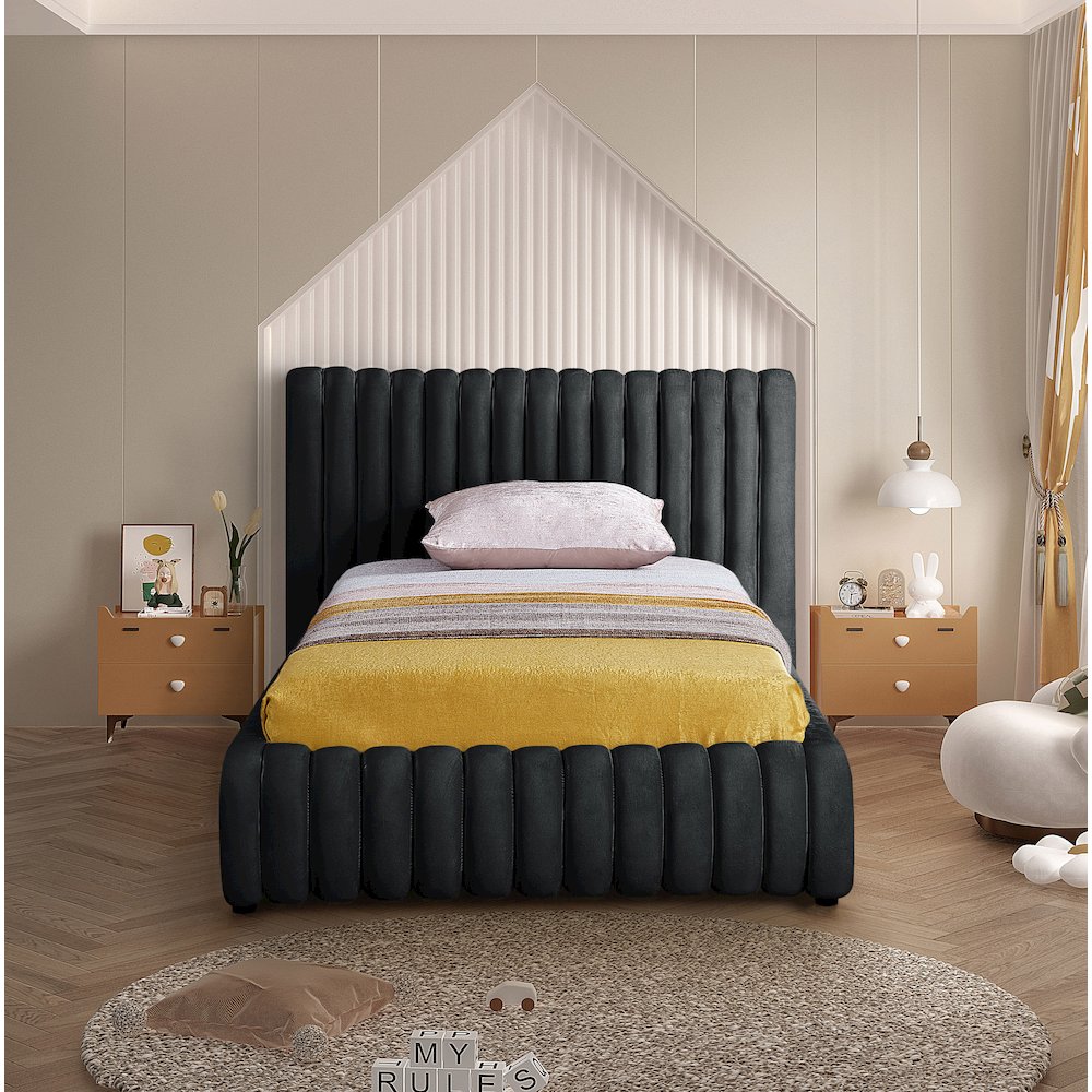 Nico Black Velvet Twin Bed. Picture 3