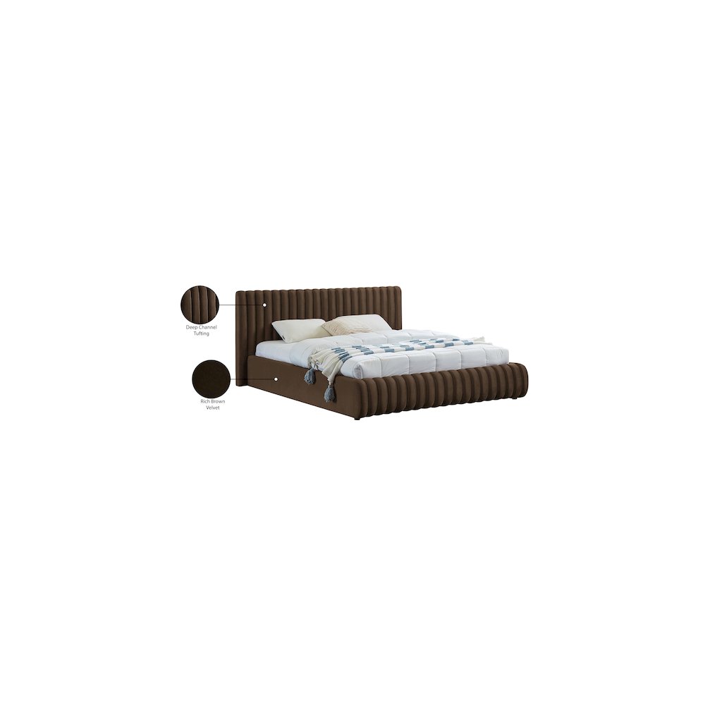 Nico Brown Velvet King Bed. Picture 8